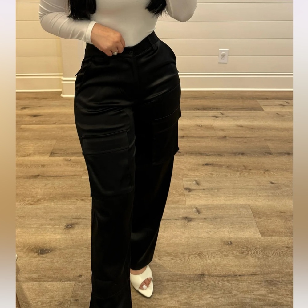 Black Satin Cargos